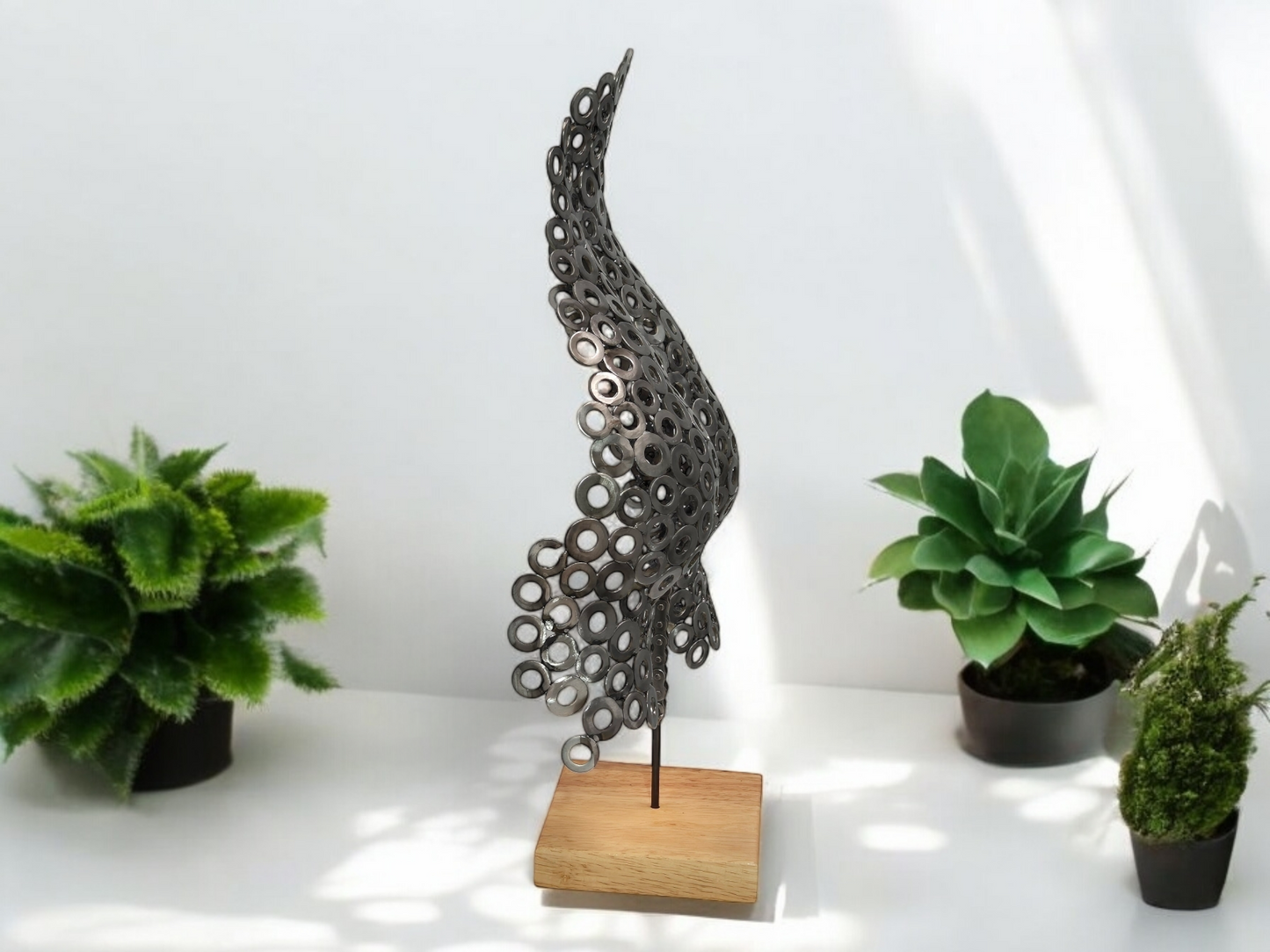 Grace in form - Handcrafted Female Buttocks Sculpture in Brushed Steel Washers - Unique Art of the Human Body on Irish Oak Base - 56cm Tall, One-of-a-Kind Decor